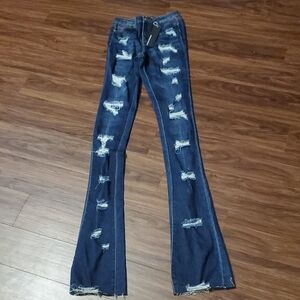 Rockstar Original Dark Blue Distressed Flare Jeans